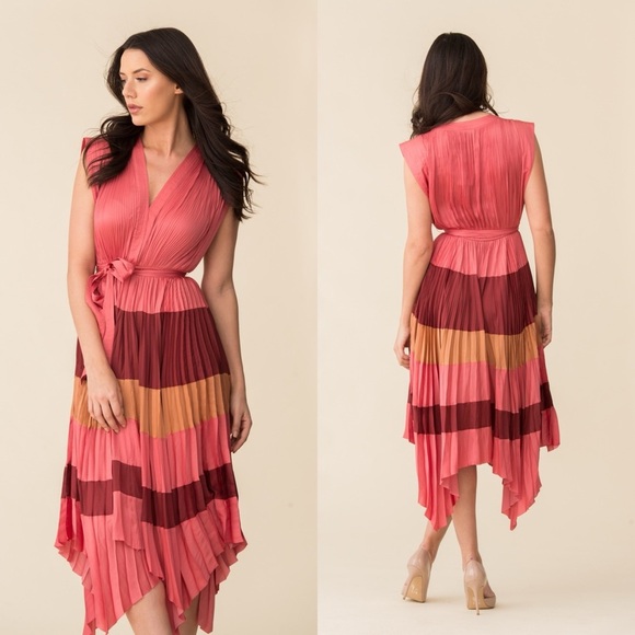 ULLA JOHNSON Marsha Pleated Japanese Satin Midi Dress in Cerise Sz 10 - Picture 9 of 9